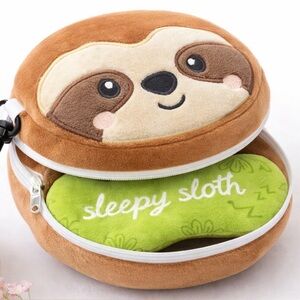 Travel eye mask Cute Sloth Plush Bag with Green Pillow